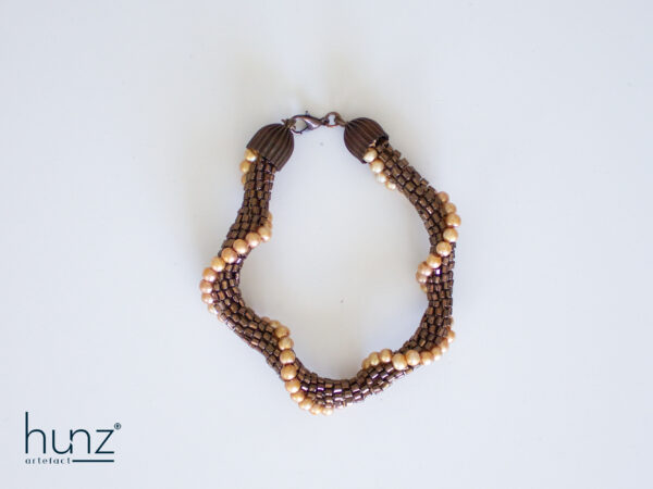 Brown Necklace with Faux Pearl and Bracelet - Image 4